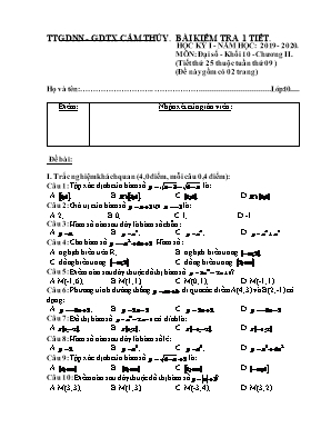 Đề kiểm tra một tiết Chương II môn Đại số Lớp 10 - Mã đề 132 - Năm học 2019-2020 - TTGDNN - GDTX Cẩm Thủy